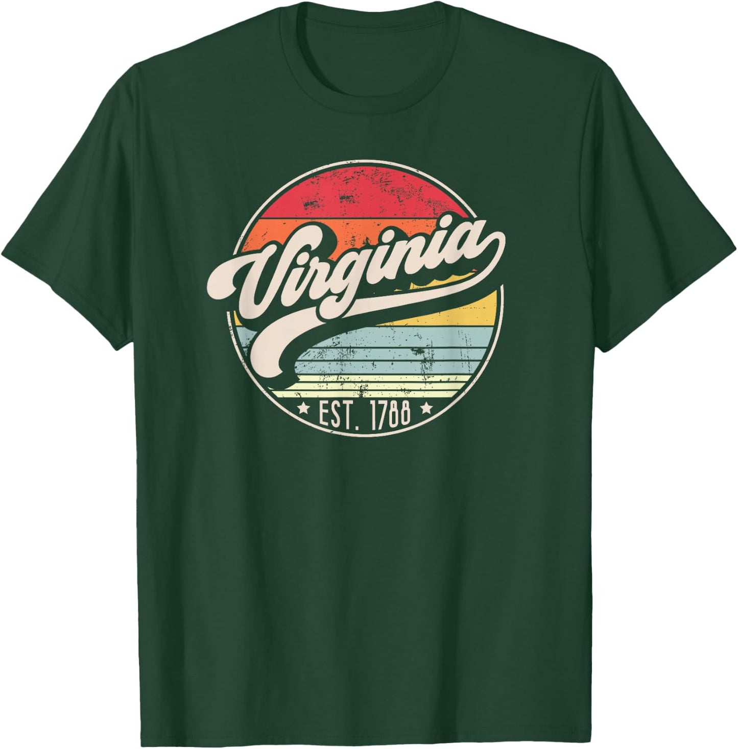 Retro Virginia Home State VA Cool 70s Style Sunset T-Shirt - T-Shirt | Forest