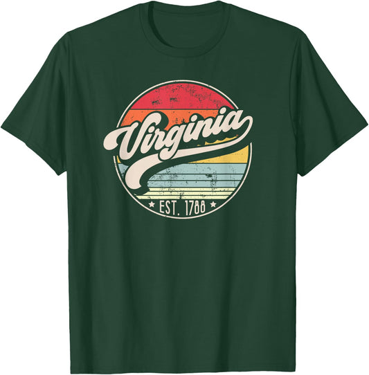 Retro Virginia Home State VA Cool 70s Style Sunset T-Shirt - T-Shirt | Forest