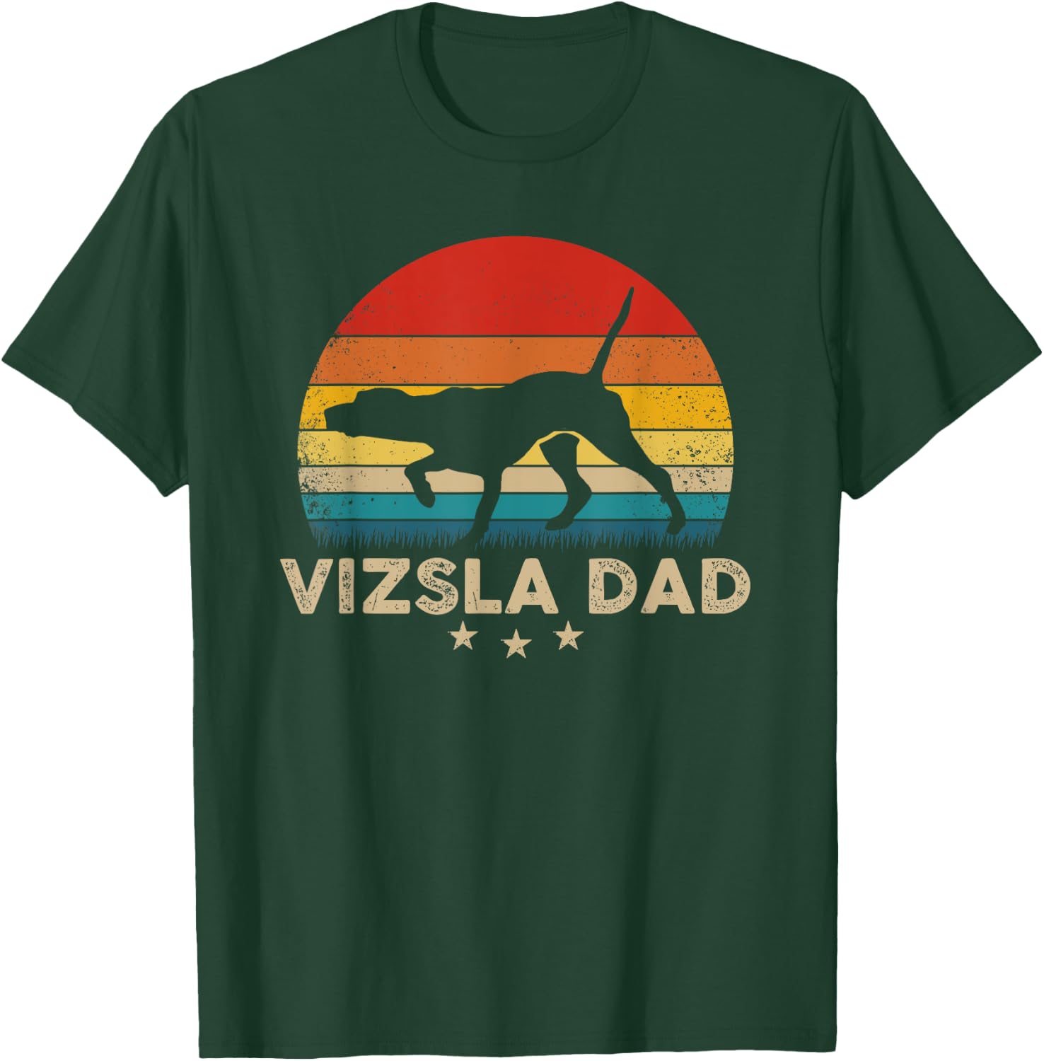 Vintage Vizsla Dad Silhouette Retro Sunset T-Shirt - T-Shirt | Forest