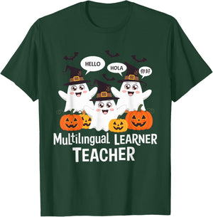 Multilingual Learner Teacher Spooky Halloween ESL Teacher T-Shirt - T-Shirt | Forest