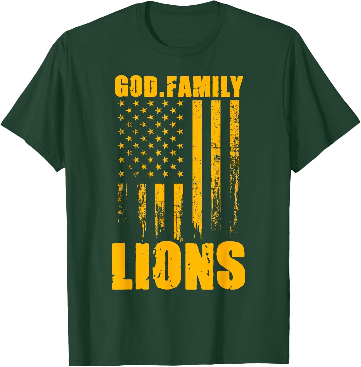 Mansfield Lions God. Family. Vintage USA Flag T-Shirt - T-Shirt | Forest