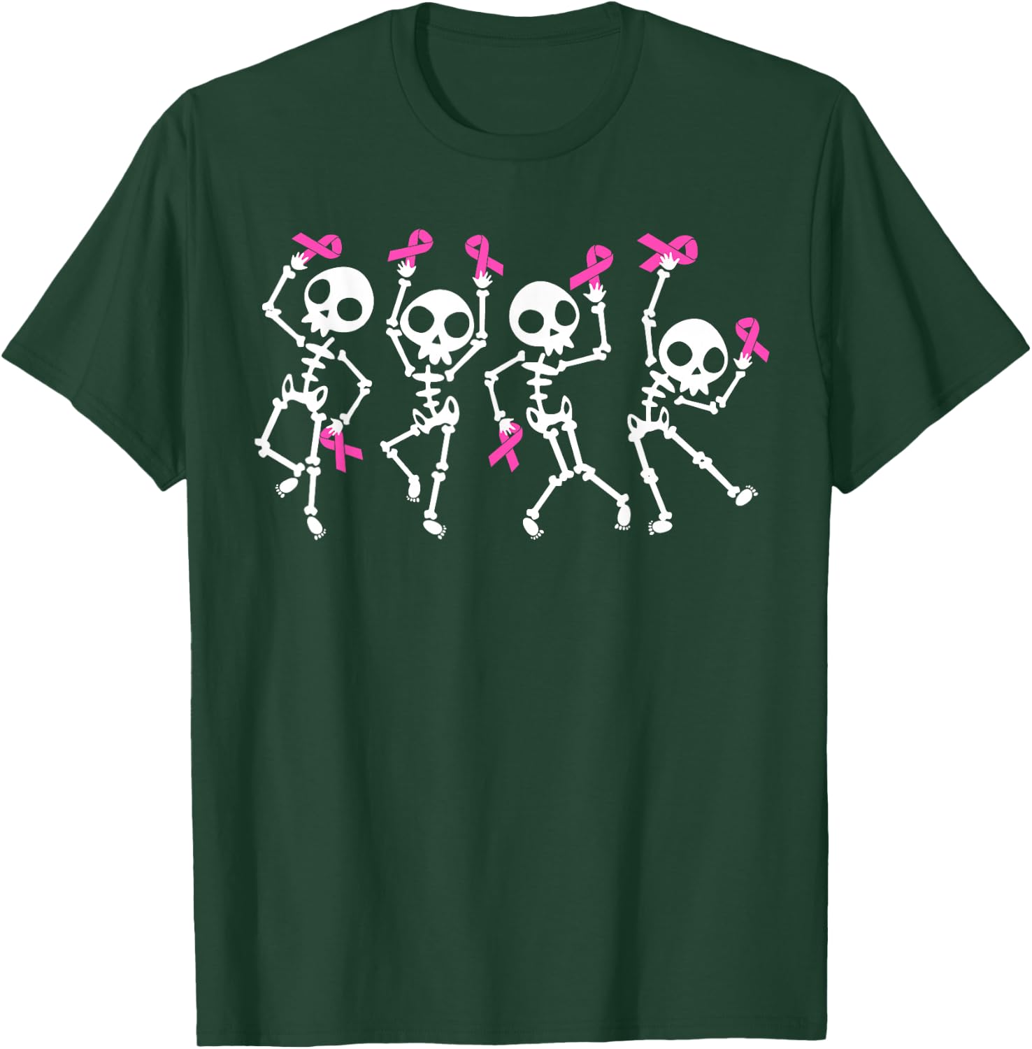 Pink Ribbon Breast Cancer Awareness Skeleton Women Men Kids T-Shirt - T-Shirt | Forest