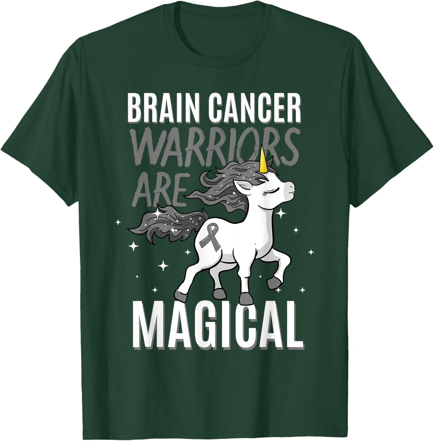 Brain Cancer Warrior Magical Unicorn Grey Ribbon Metastasis T-Shirt - T-Shirt | Forest