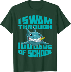 Cool Shark I Swam Through 100 Days of School Boys T-Shirt - T-Shirt | Forest