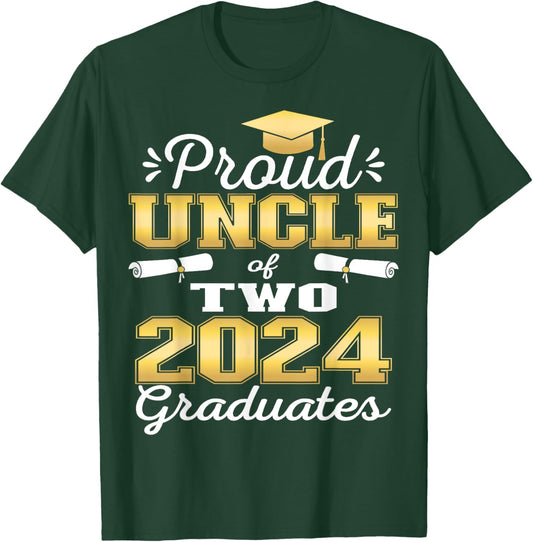 Proud Uncle of Two 2024 Graduate Class 2024 Graduation T-Shirt - T-Shirt | Forest