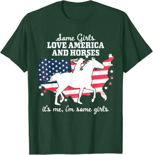 Women Some Girls Love America & Horse Riding - Equestrian T-Shirt - T-Shirt | Forest