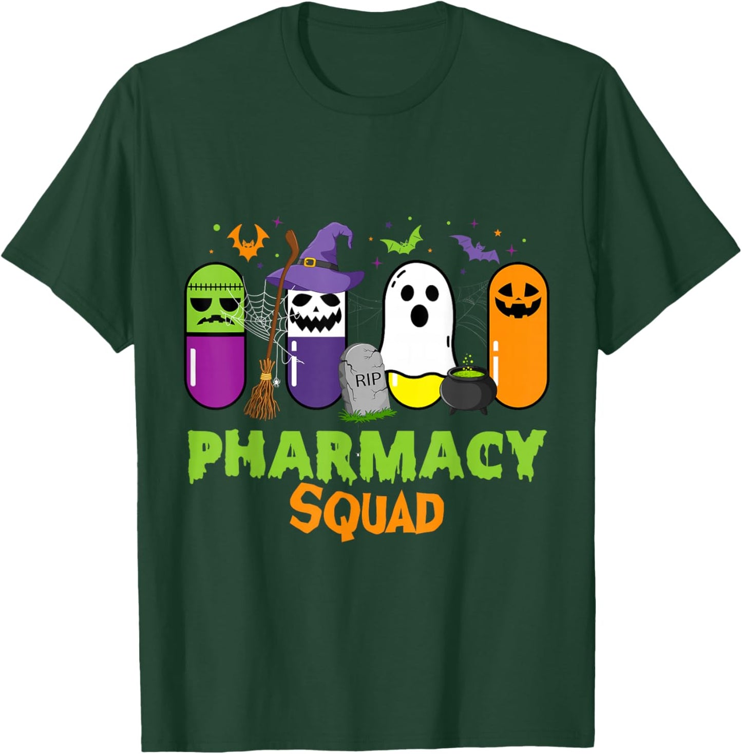 Funny Halloween Pills Pharmacy Squad Costume Pharmacist Tech T-Shirt - T-Shirt | Forest