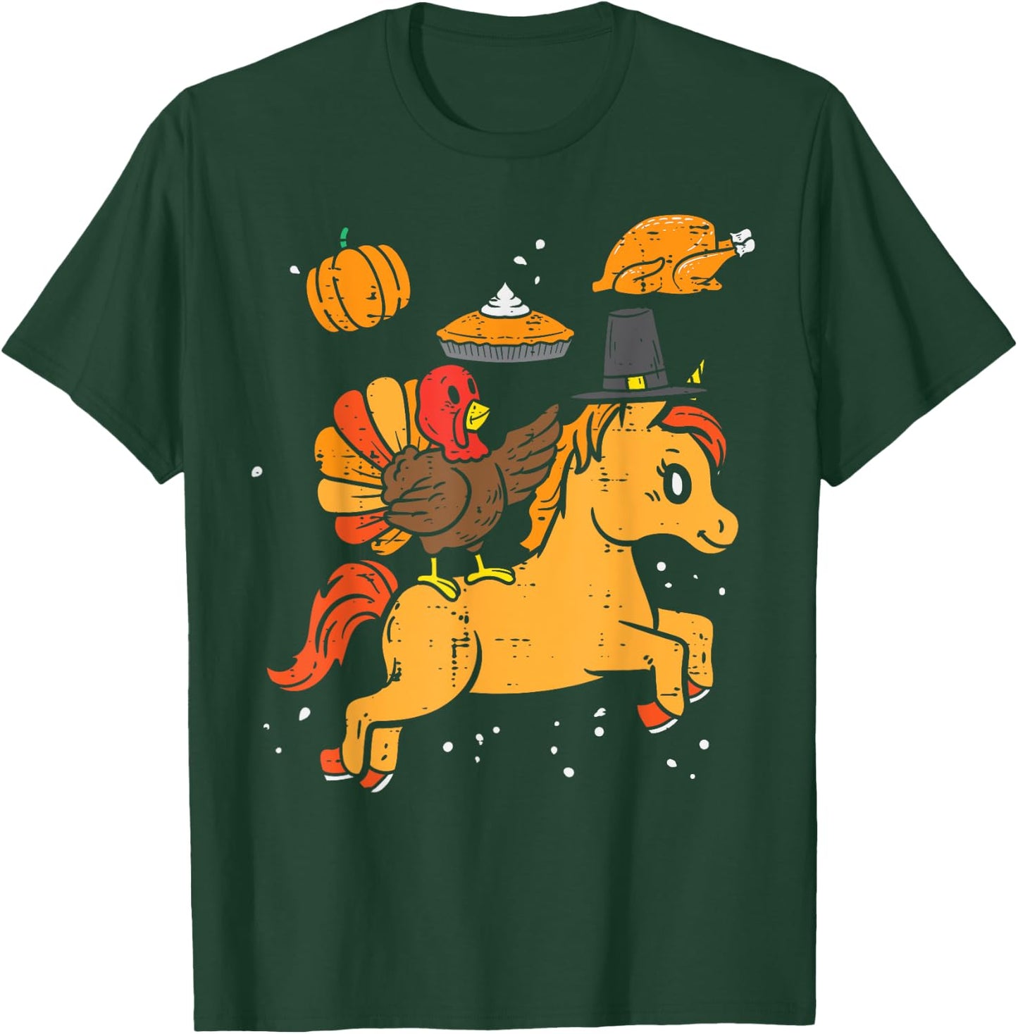 Turkey Ridin Unicorn Pumpkin Thanksgiving Toddler Girls Kids T-Shirt - T-Shirt | Forest