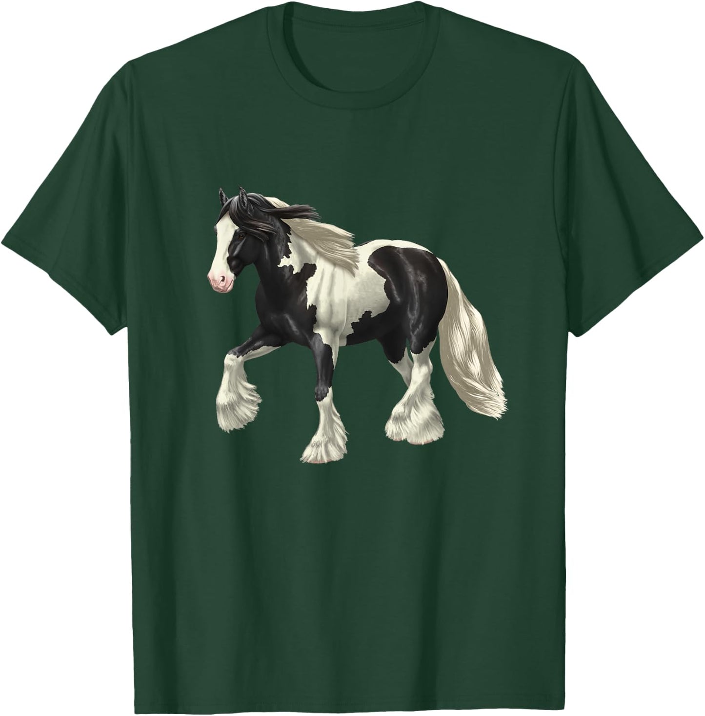 Piebald Black Pinto Gypsy Vanner Irish Cob Draft Horse T-Shirt - T-Shirt | Forest