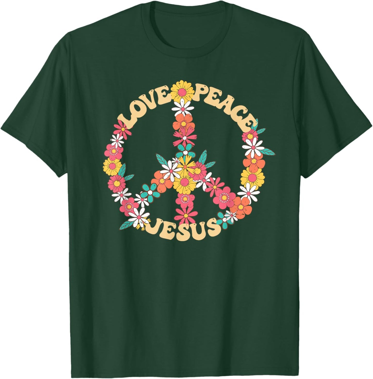 Love peace Jesus christian fun 60s 70s Costume Groovy Hippie T-Shirt - T-Shirt | Forest