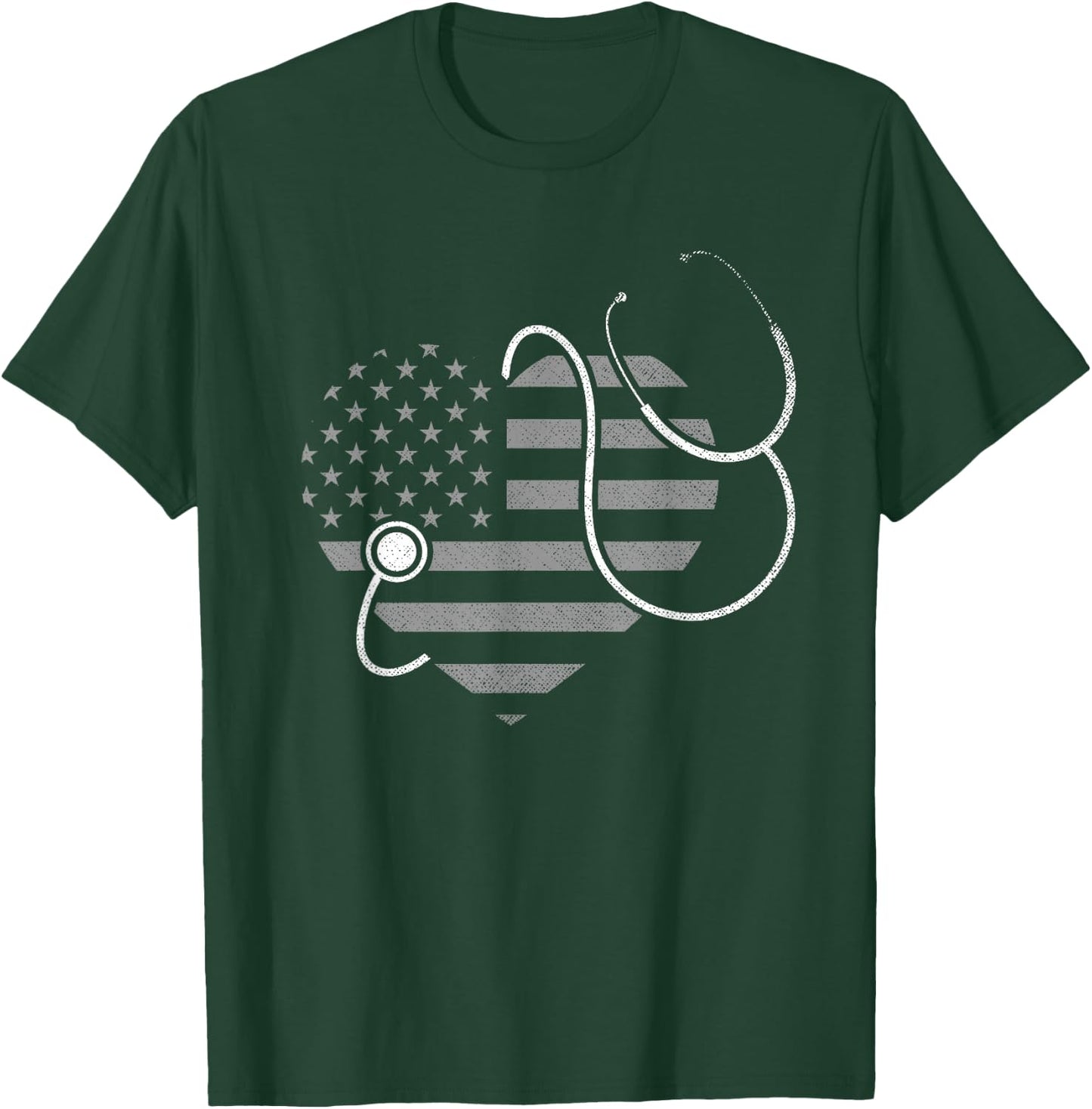 US Flag Stethoscope Patriotic Nursing Medicine Heart Nurse T-Shirt - T-Shirt | Forest