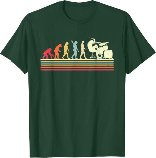 Drummer Evolution Art Retro Cool Drum Set Player Drumming T-Shirt - T-Shirt | Forest