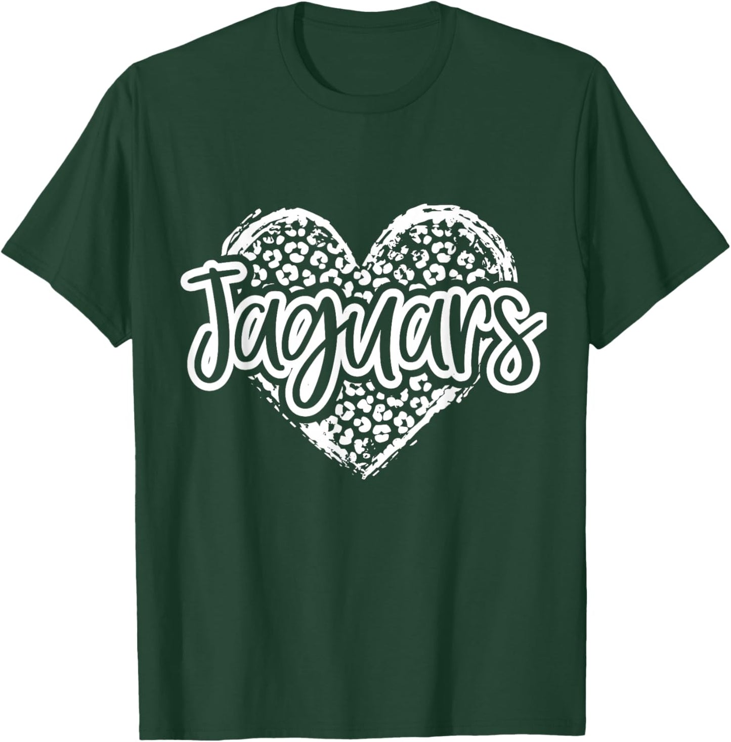 Leopard Cheetah Heart JAGUARS School Spirit Top Distressed T-Shirt - T-Shirt | Forest