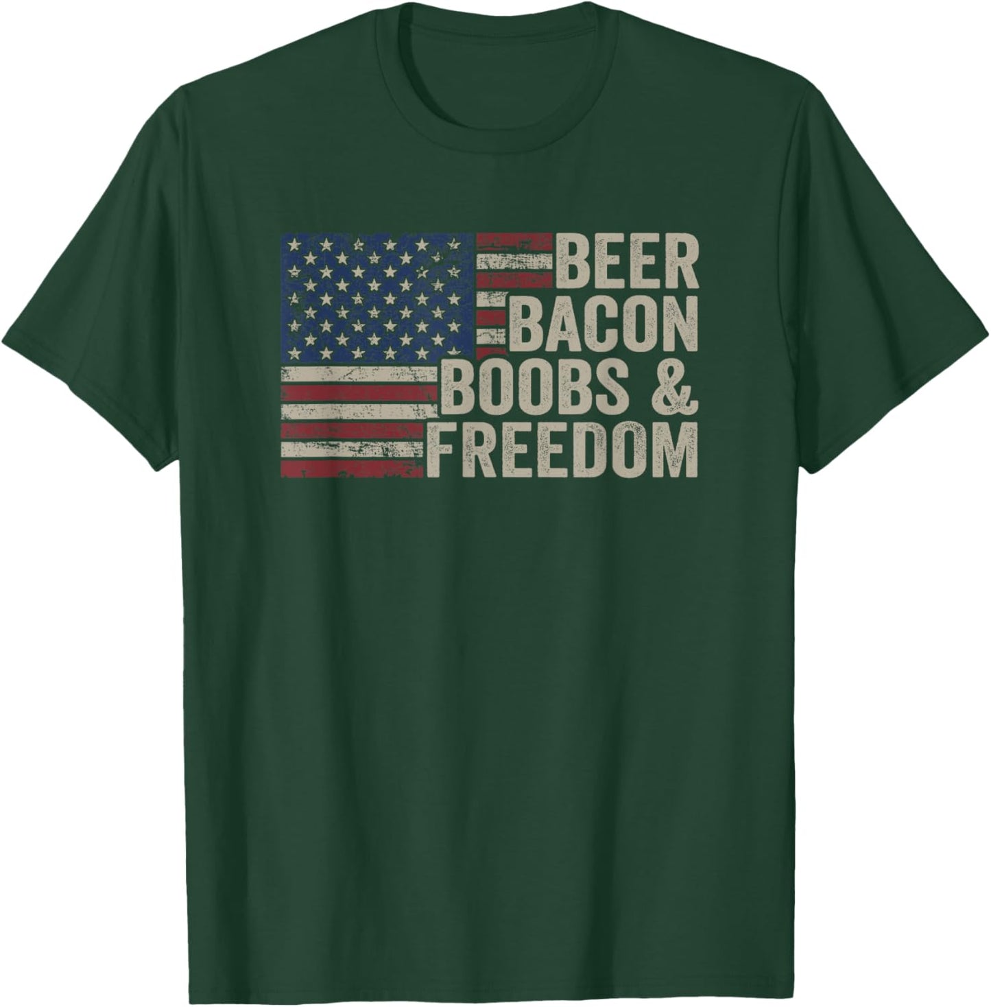BEER BACON BOOBS & FREEDOM - Vintage USA Flag BBQ Drinking Men T-Shirt - T-Shirt | Forest