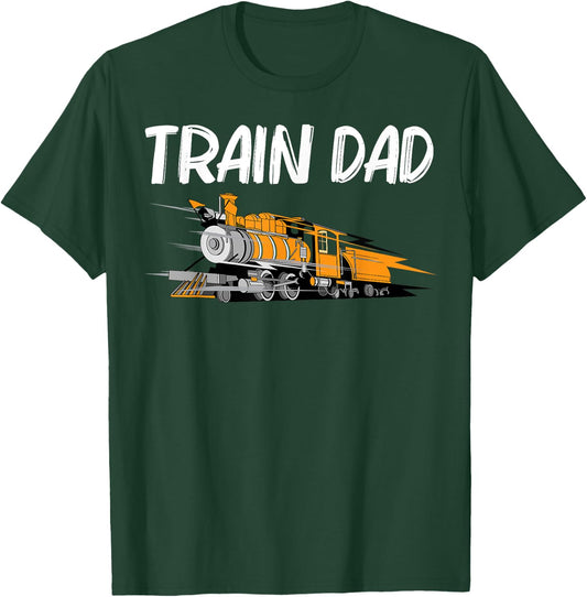 Train Gift Dad Men Cool Locomotives Train Conductors T-Shirt - T-Shirt | Forest
