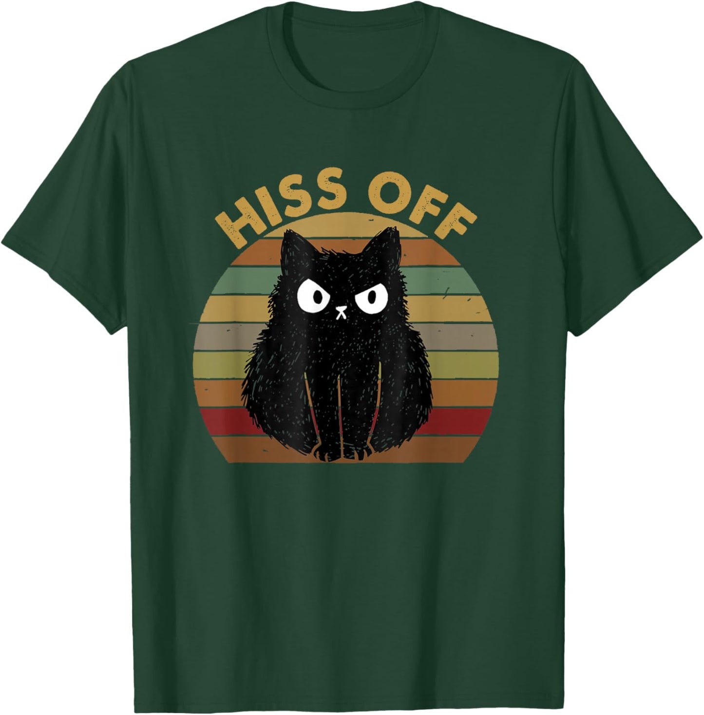 Funny Black Cat Hiss Off Meow Cat Vintage T-Shirt - T-Shirt | Forest