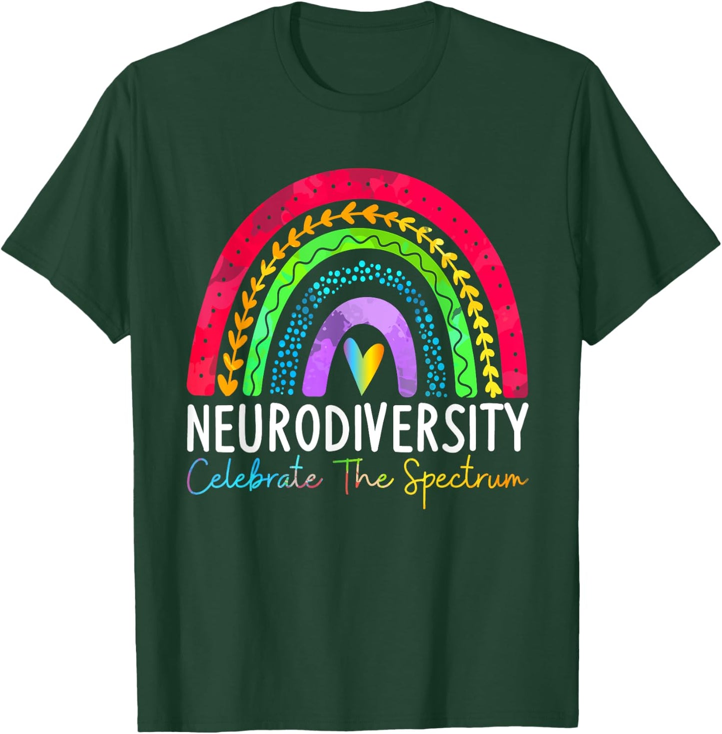 Neurodiversity Autism Spectrum ASD ADHD Rainbow Boho T-Shirt - T-Shirt | Forest