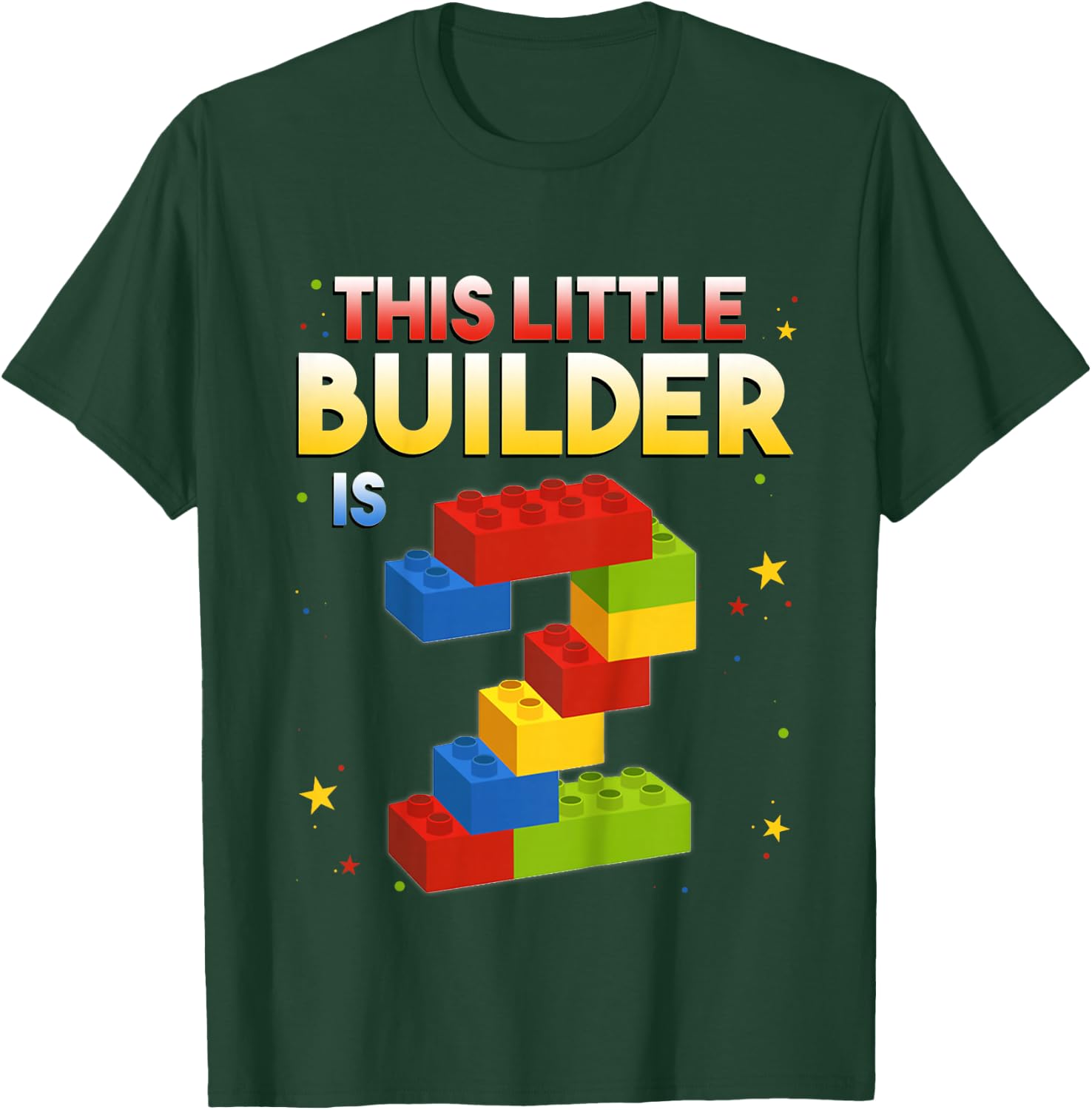 2 Years Old Builder Boy Girl Gift Building Blocks Birthday T-Shirt - T-Shirt | Forest