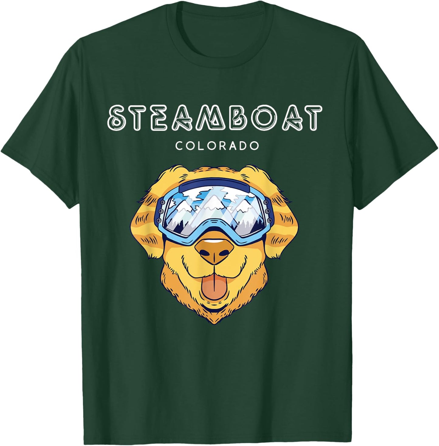 Steamboat Colorado - Funny Dog Ski Googles T-Shirt - T-Shirt | Forest