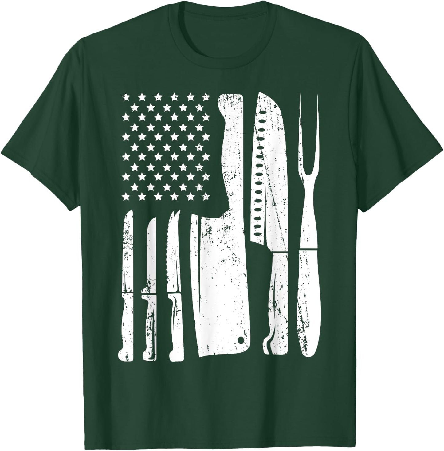 Chef Knife American Flag Head Cook USA Patriotic Cooking Women Men T-Shirt - T-Shirt | Forest