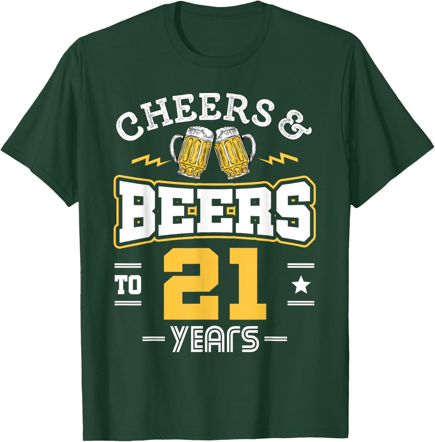 21st Birthday Cheers And Beers to 21 Years Funny Gift T-Shirt - T-Shirt | Forest