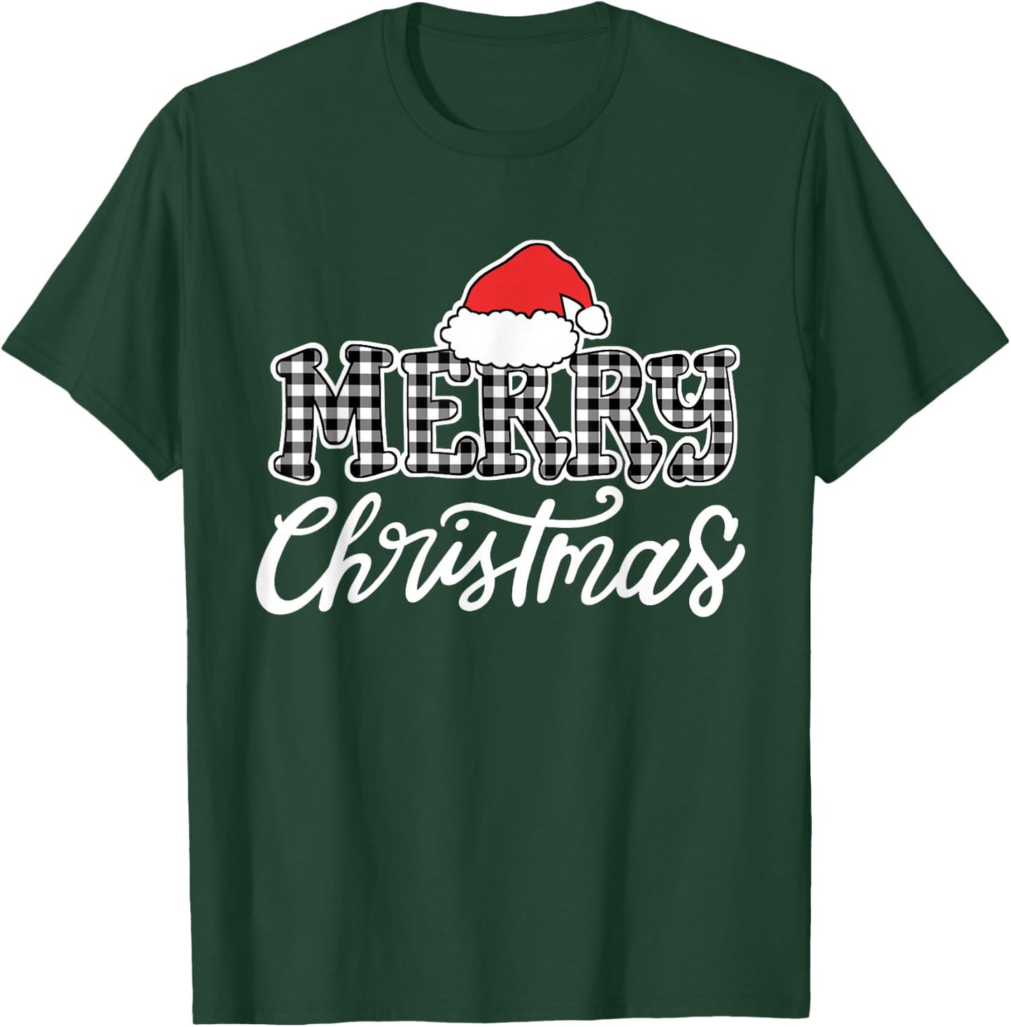 Merry Christmas Buffalo Black and White Plaid Men Women Kids T-Shirt - T-Shirt | Forest
