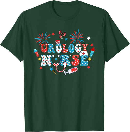 America USA Fireworks Urology Nurse Happy 4th Of July Women Men T-Shirt - T-Shirt | Forest