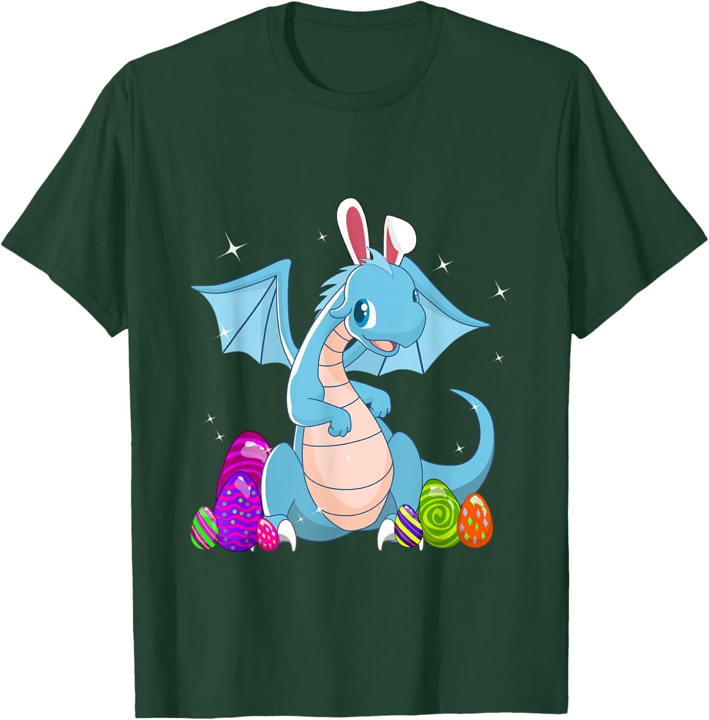 Easter Dragon Holiday Bunny Ears and colored eggs T-Shirt - T-Shirt | Forest
