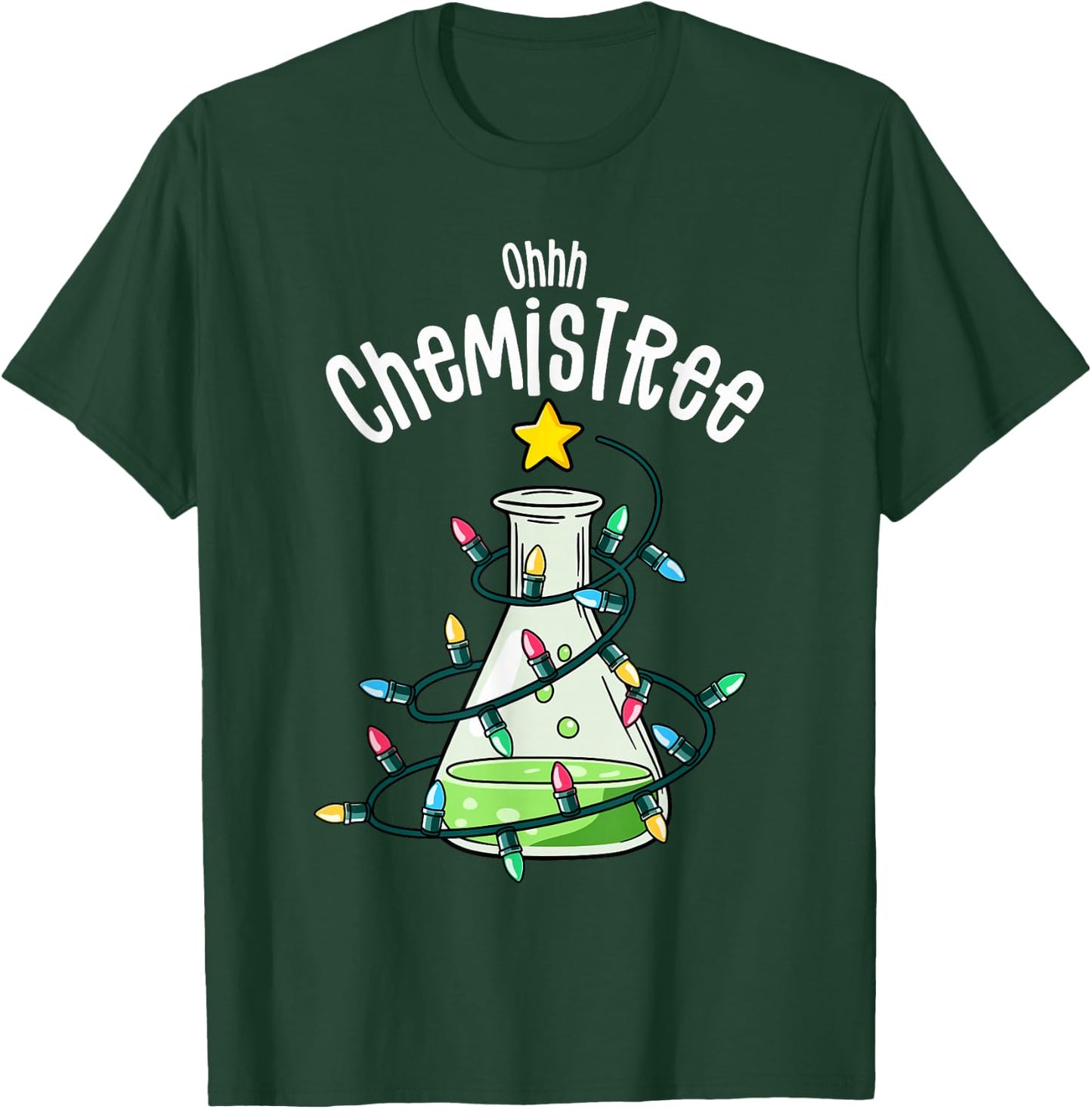Chemistry by Joy Haus Oh Chemistree -Adults Black Small Modern Embroidery Cartoon Christmas Holiday Unique Design Short Sleeve Classic Fit Pull On Imported Cotton Blend T-Shirt - T-Shirt | Forest