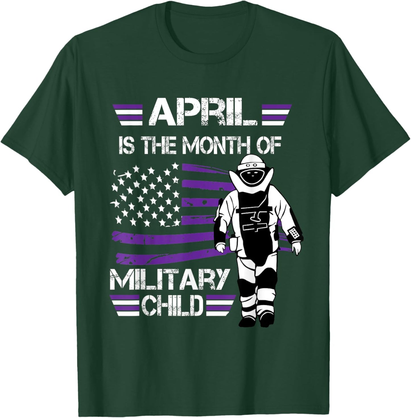 April The Month Of The Military Child Army EOD American Flag Women Kids Men T-Shirt - T-Shirt | Forest