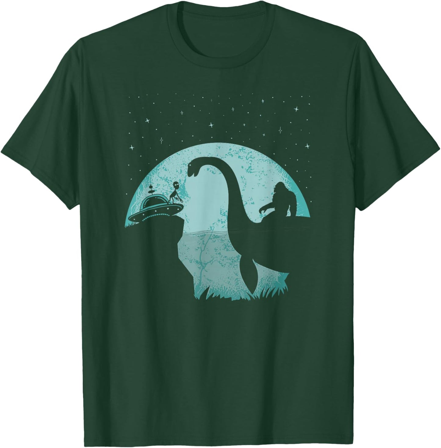 Bigfoot Riding Loch Ness Monster Sasquatch Ufo Abduction T-Shirt - T-Shirt | Forest