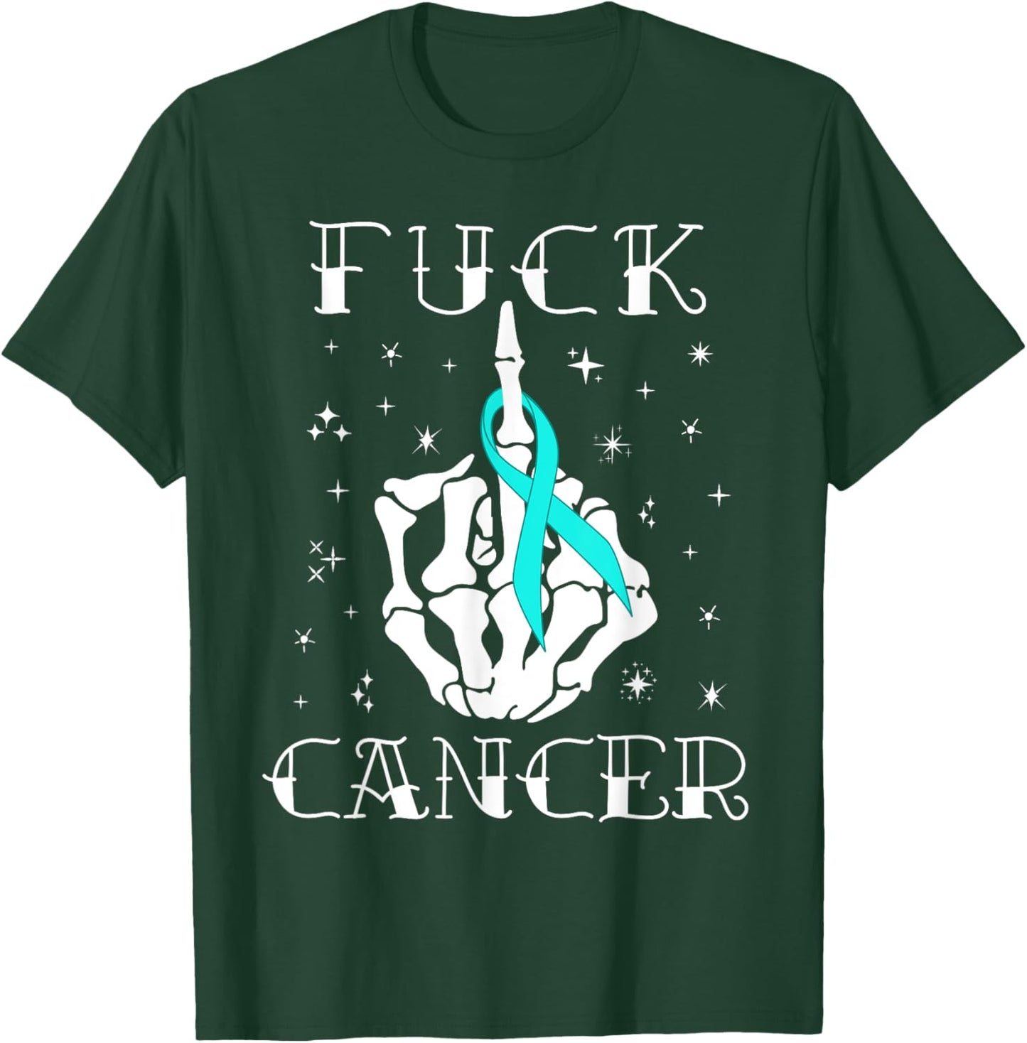 Fuck Cancer Tattoos Survivor Teal Ribbon Ovarian Cancer T-Shirt - T-Shirt | Forest