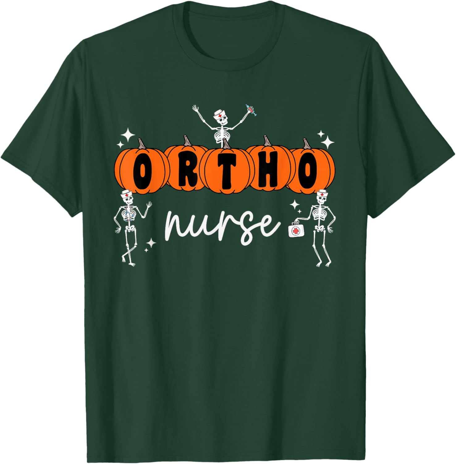 Ortho Orthopedic Halloween Pumpkin Skeleton Ortho Nurse T-Shirt - T-Shirt | Forest
