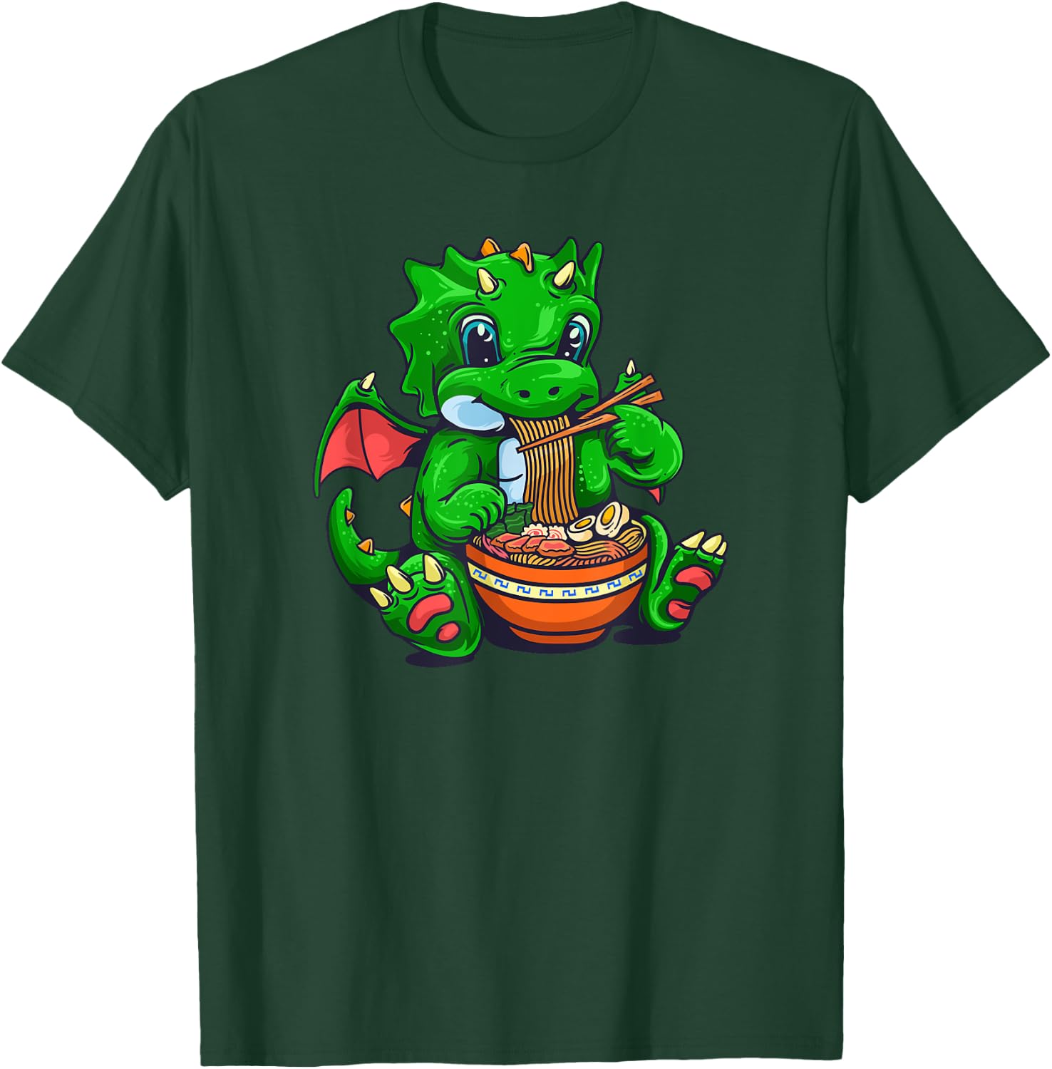 Kawaii Dragon Eating Ramen Noodles Anime T-Shirt - T-Shirt | Forest