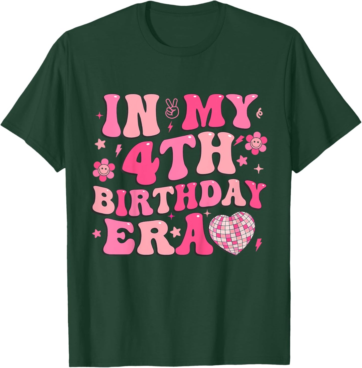 Kids Groovy In My 4th Birthday Era Four 4 Years Old Disco Heart T-Shirt - T-Shirt | Forest