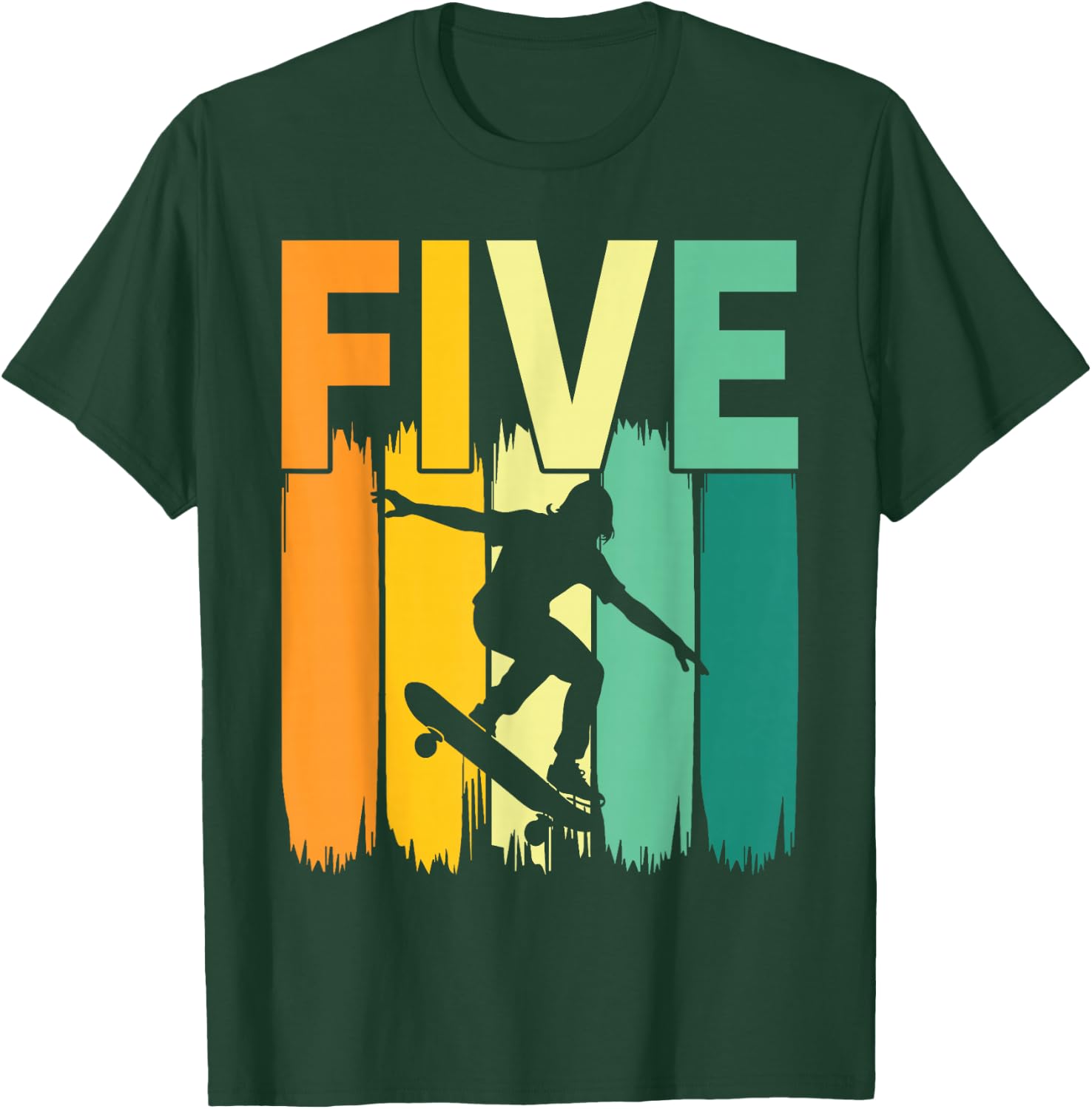 5th Birthday Retro Skateboard Skater Boys Kids 5 Years Old T-Shirt - T-Shirt | Forest