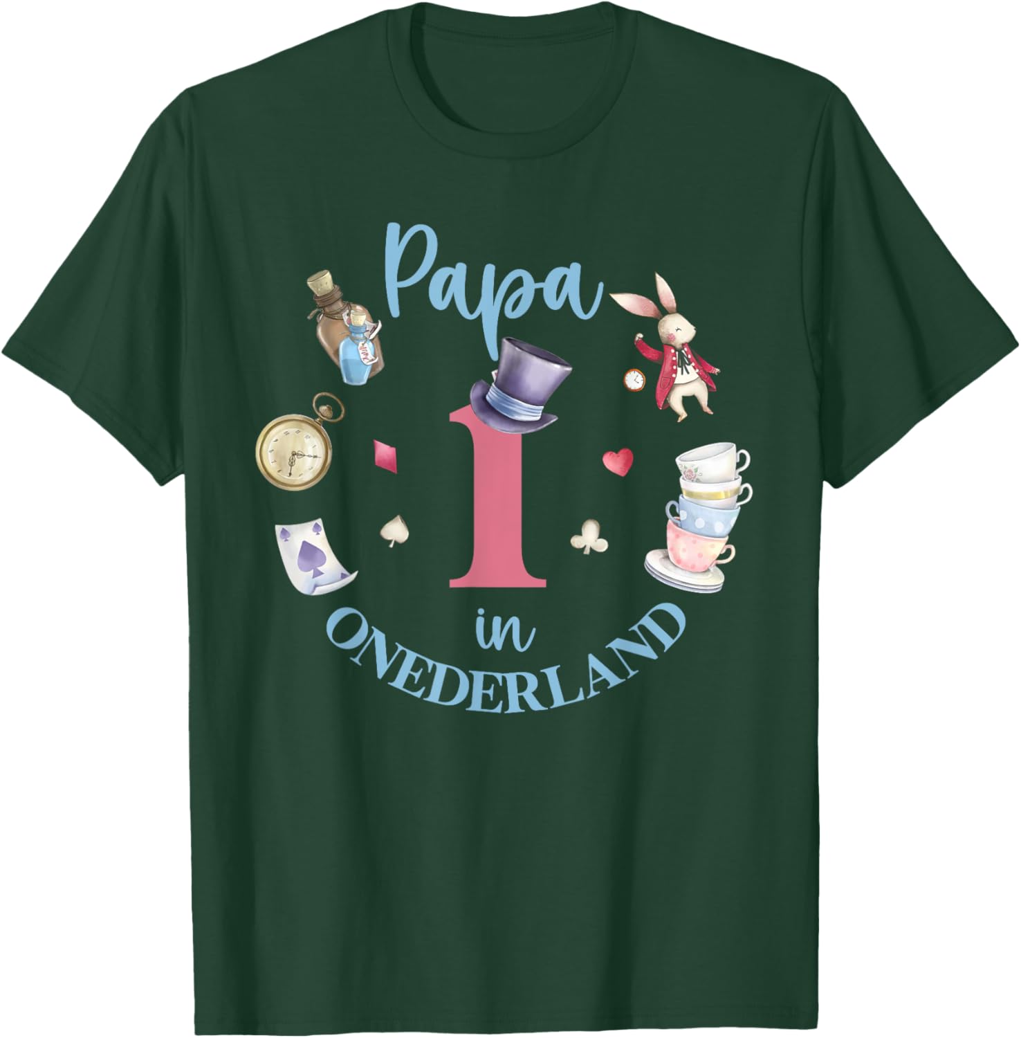 Papa In Onderland 1st Birthday Girl Family Tea Party T-Shirt - T-Shirt | Forest