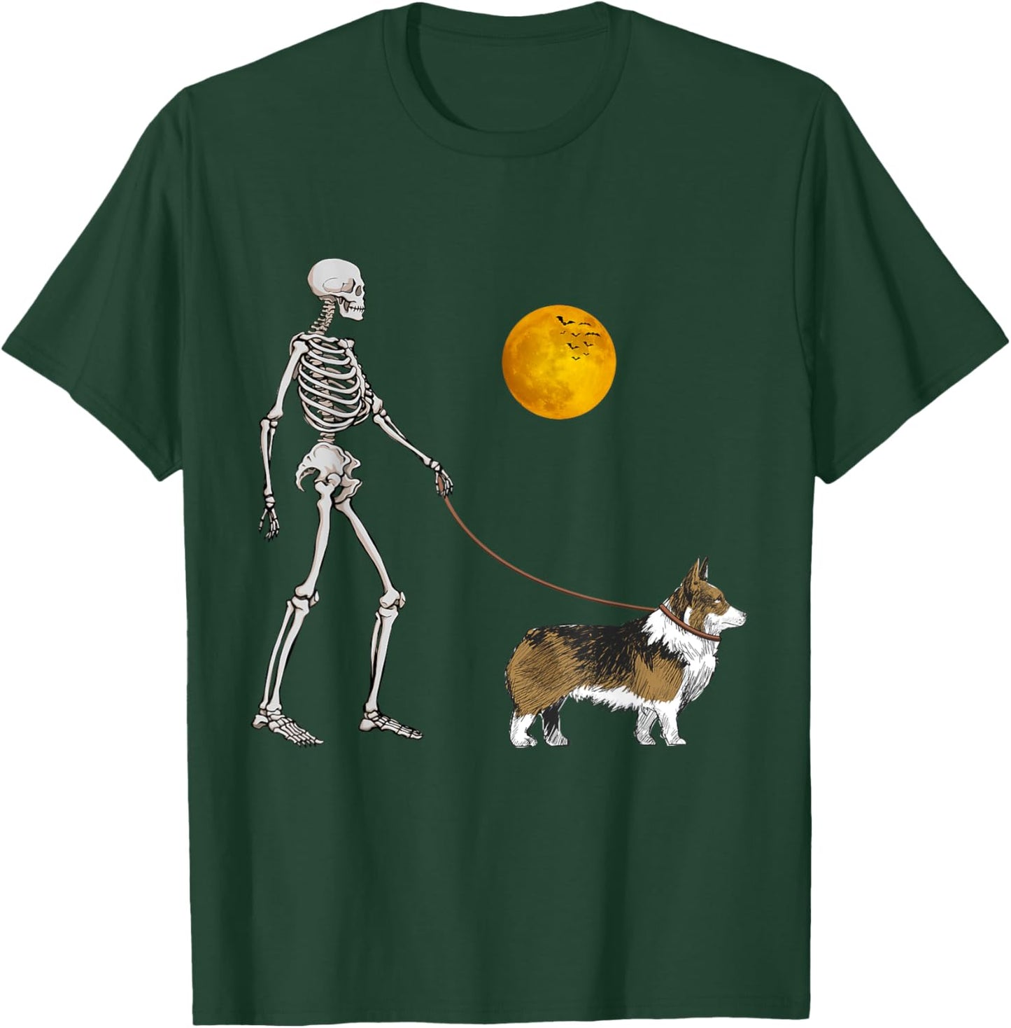 Pembroke Welsh Corgi Skeleton Dog Walking Halloween Costume T-Shirt - T-Shirt | Forest