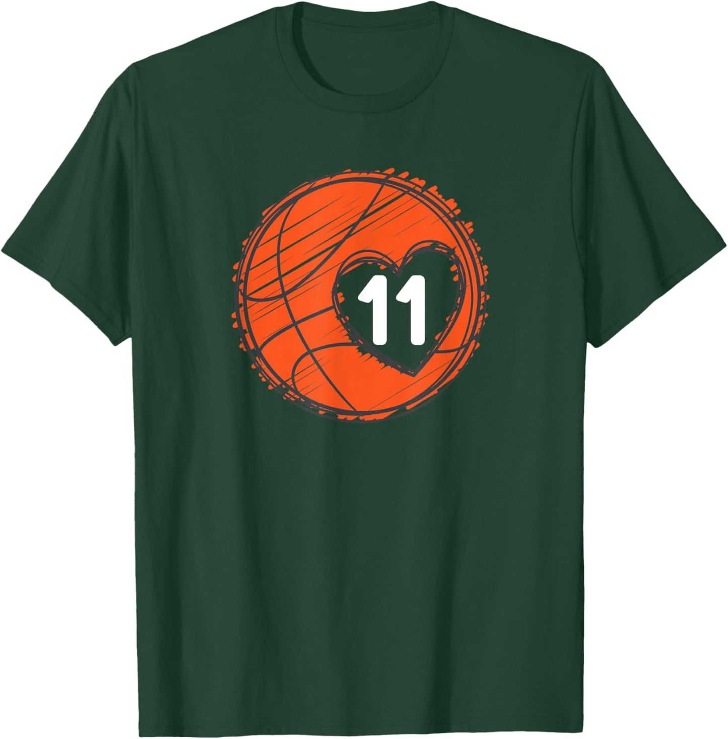 #11 Number 11 in Heart - Basketball Player Cute Graphic T-Shirt - T-Shirt | Forest