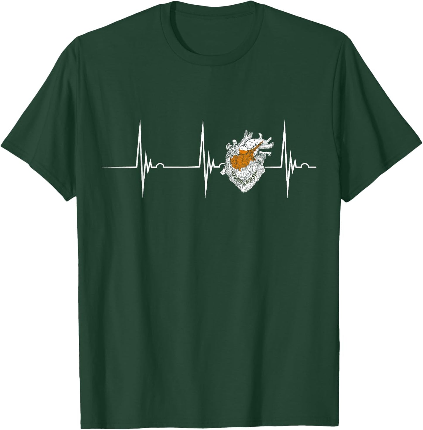 Cyprus Heart Heartbeat EKG Pulse Cypriot Roots Cypriot Flag T-Shirt - T-Shirt | Forest