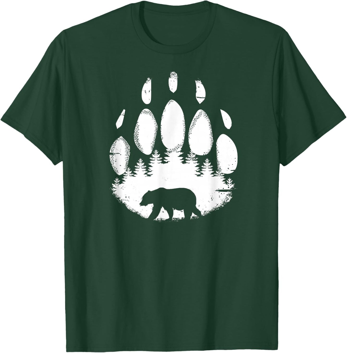 Bear Paw White Print Forest Animal Silhouette T-Shirt - T-Shirt | Forest