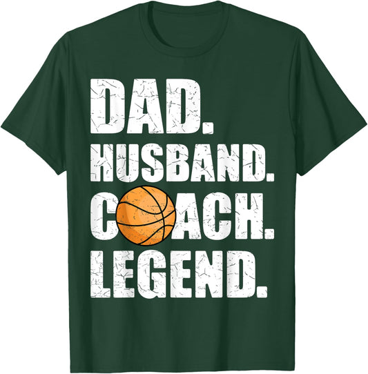 Dad Husband Coach Legend Father Papa Daddy Basketball Coach T-Shirt - T-Shirt | Forest