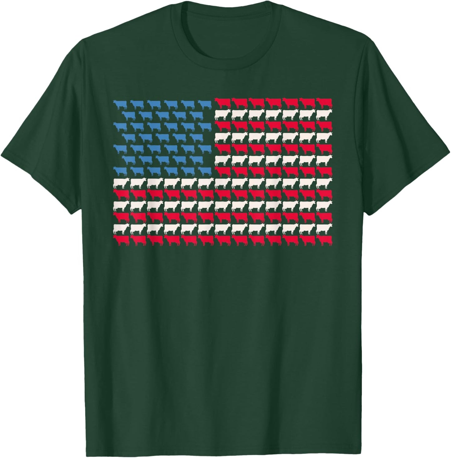 Cow American Flag Heifer US 4th of July Farm Cattle USA Gift T-Shirt - T-Shirt | Forest