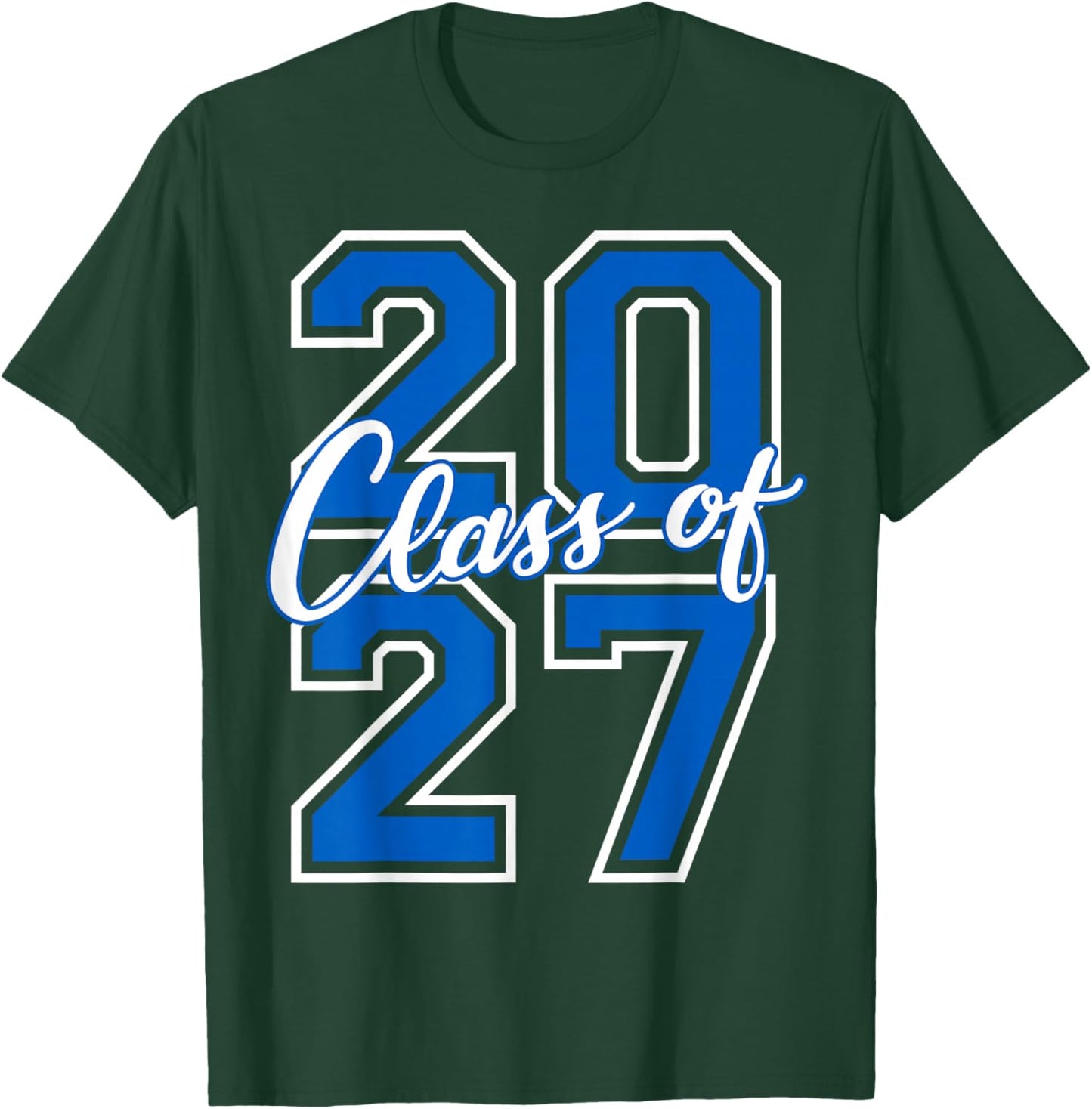 Class of 2027 Graduation Varsity Blue and White Letters T-Shirt - T-Shirt | Forest