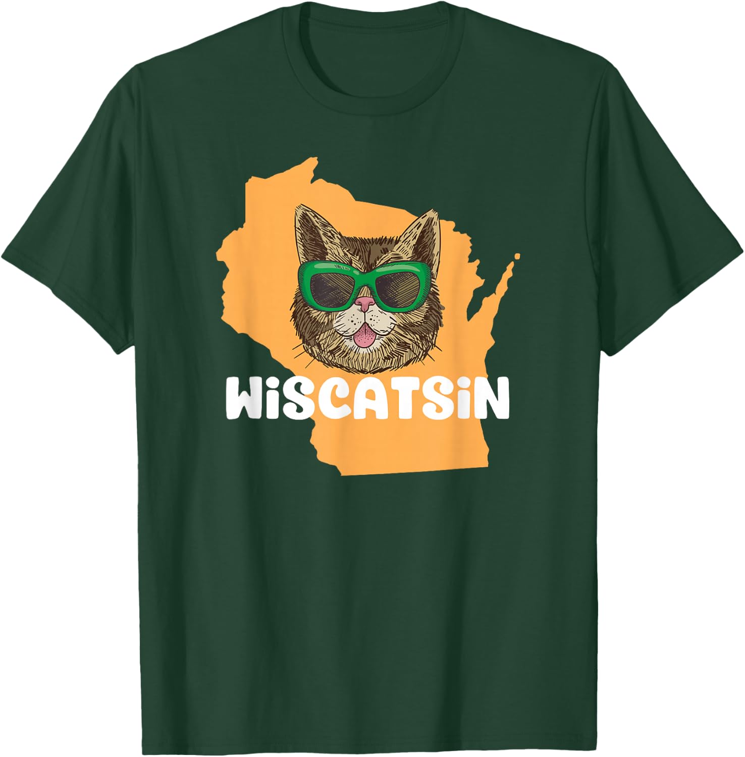 Wiscatsin (Wisconsin) - Funny City State Cat Pun Men Women Girls Kids T-Shirt - T-Shirt | Forest