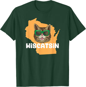Wiscatsin (Wisconsin) - Funny City State Cat Pun Men Women Girls Kids T-Shirt - T-Shirt | Forest