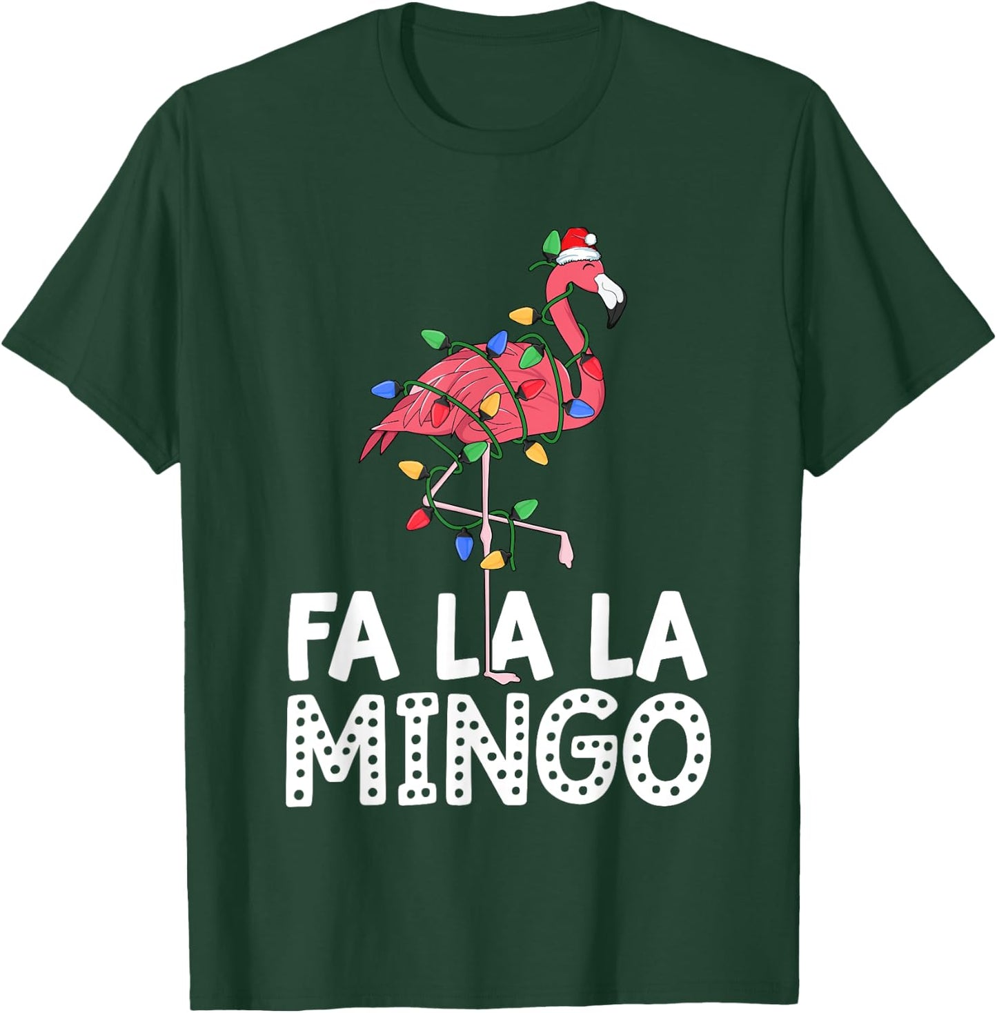 Fa La La Mingo Flamingo Christmas Tree Lights Tropical Xmas T-Shirt - T-Shirt | Forest