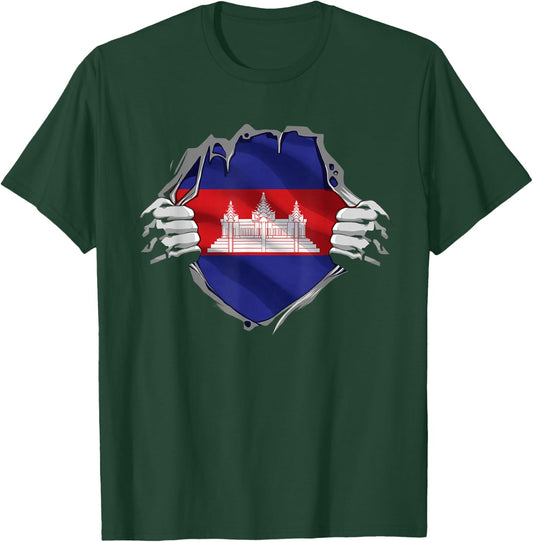 Cambodian Shirt Super Cambodian Flag Cambodia Khmer Roots T-Shirt - T-Shirt | Forest