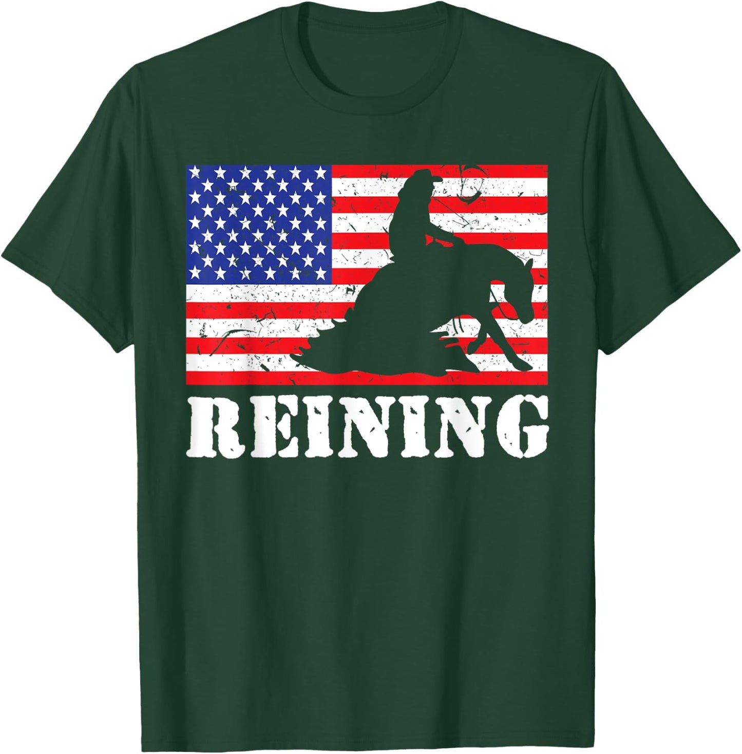 Distressed Reining Horse USA American Flag Vintage Riding T-Shirt - T-Shirt | Forest