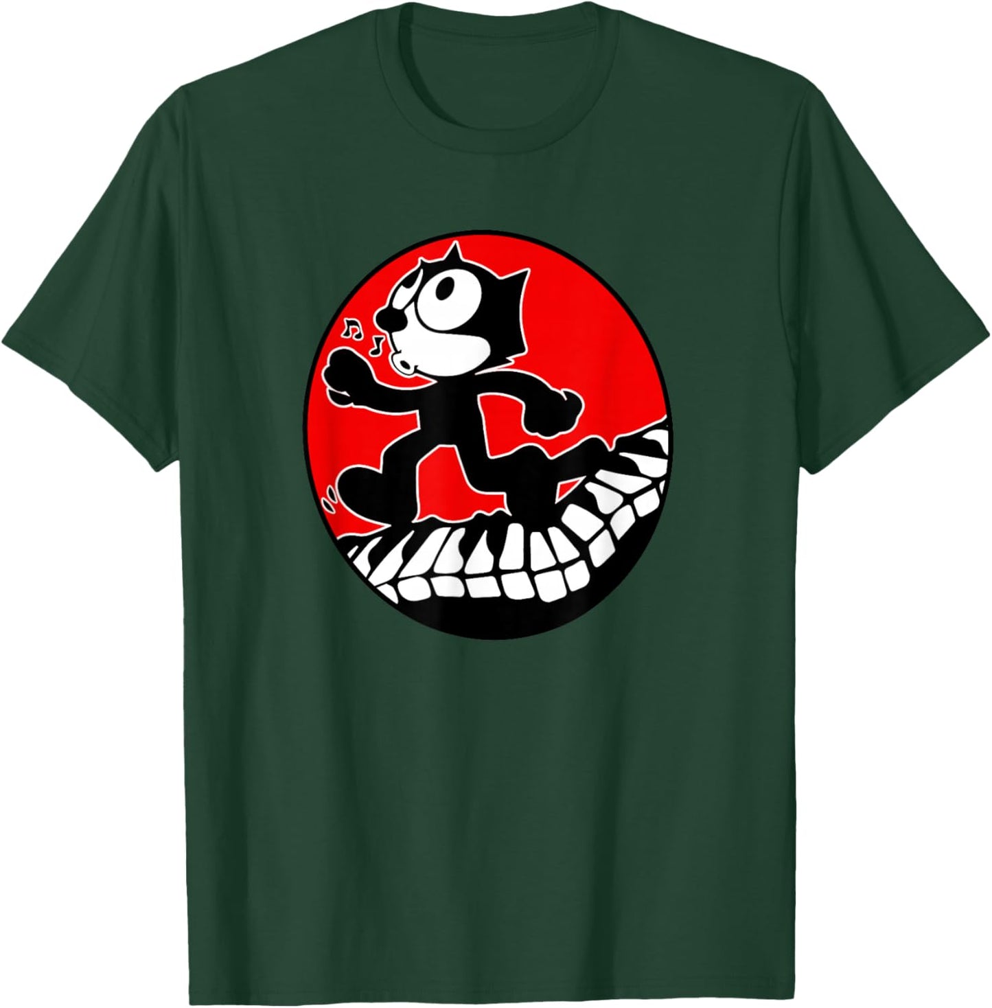 Felix Cartoon Cat Walks and Whistles on Piano Keyboard Retro T-Shirt - T-Shirt | Forest